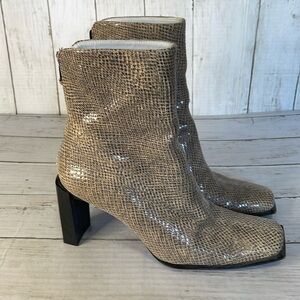 Stuart Weitzman Heeled Reptile Embossed Leather Booties